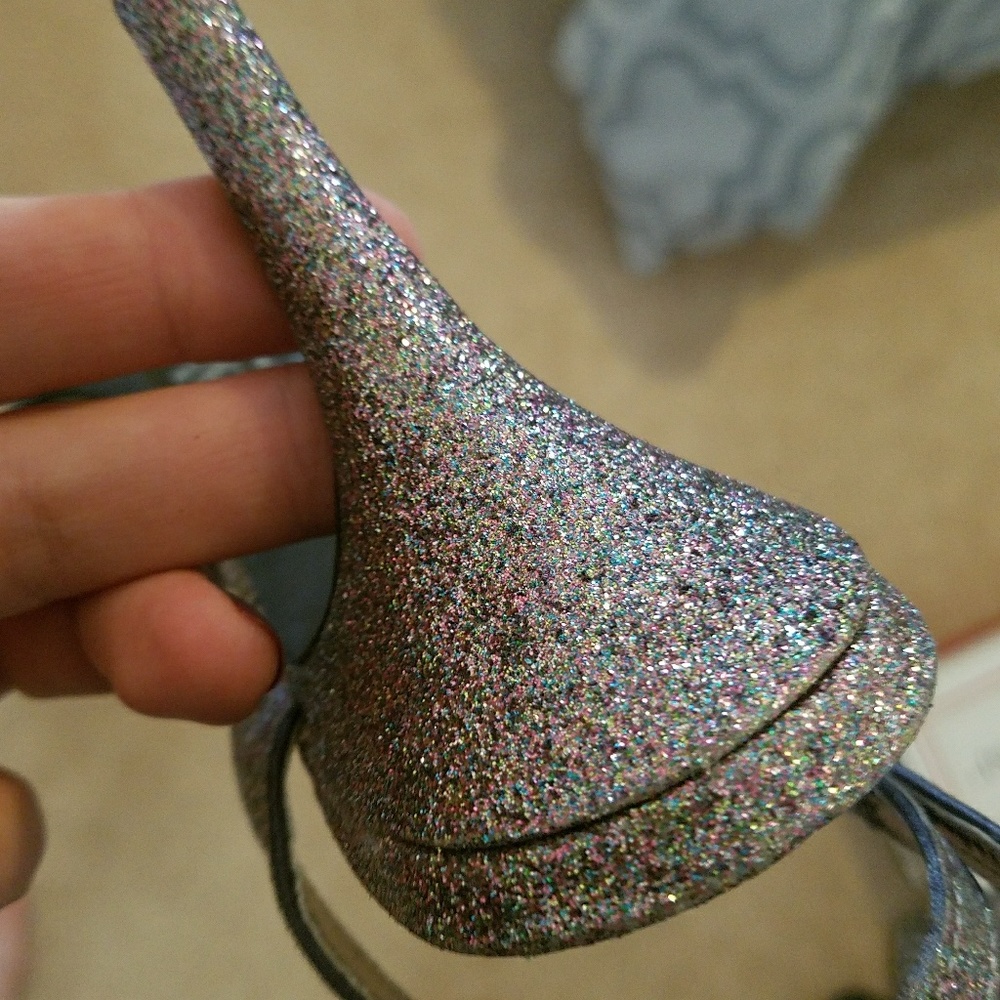 Glitter 3 inch heel sandals.